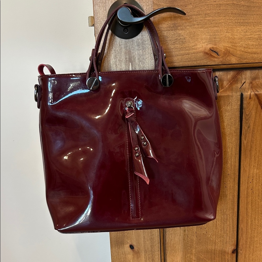 Elegant Burgundy patent Leather Tote Bag